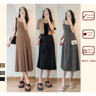 Váy 2 dây maxi thun tăm lạnh co dãn Saly - VayHAIDAy255_P0K32