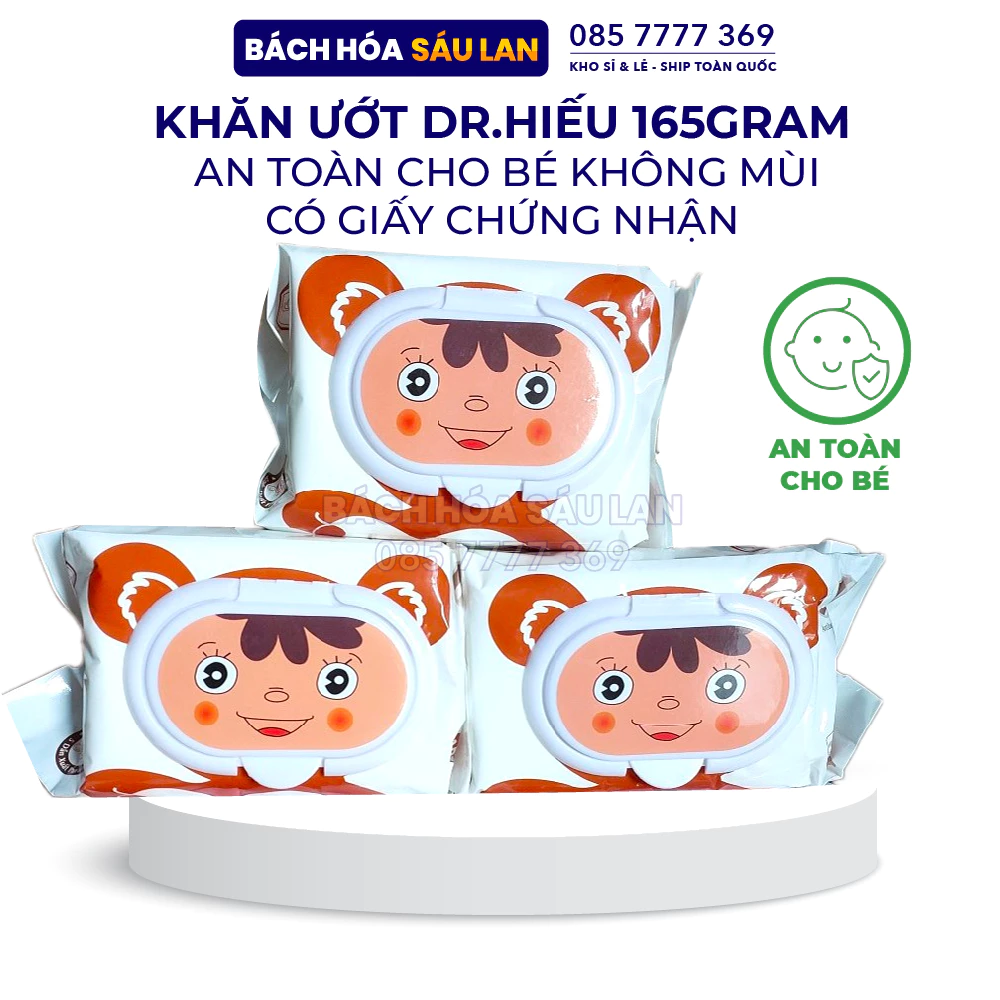 Khăn Ướt Dr.Hiếu An Toàn Cho Bé Không Mùi Gói To 165gr - Có giấy Chứng Nhận