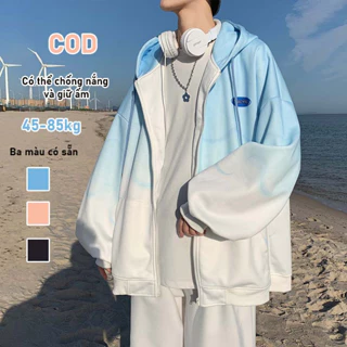 Áo Khoác nam nữ hoodie zip Bóng Chày Có Mũ Trùm Dáng Rộng Jacket Hoodie Màu Gradient Phong Cách Đường Phố Hàn Quốc Cá