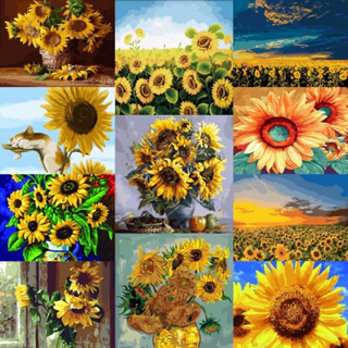 TRANH SƠN DẦU SỐ HOÁ(Tranh tô màu theo số) Hình hoa hướng dương mặt trời size 40*50cm kèm khung