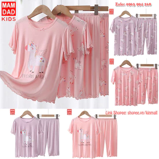 (15-56kg) Bộ Đồ Ngủ Cộc Tay Chất Cotton Lạnh Mùa Hè cho bé Gái