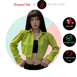 Áo croptop sơ mi tay dài màu xanh neon HAC151 Hỉn Hỉn Store