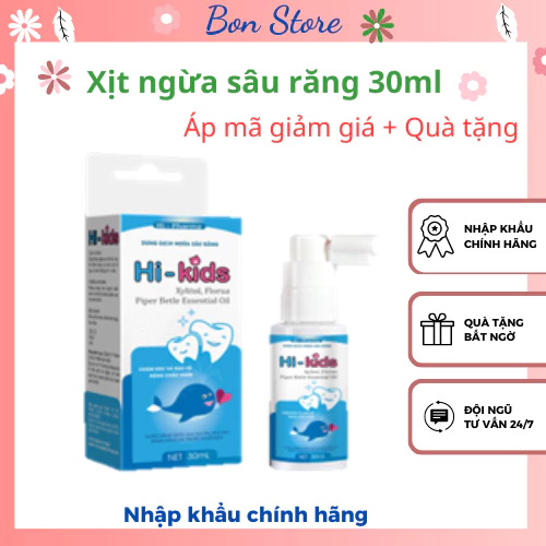 [2h hộp tặng bàn chải cho bé] Xịt răng miệng chống sâu răng, viêm nướu làm sạch ngăn ngừa sâu răng Hi kid