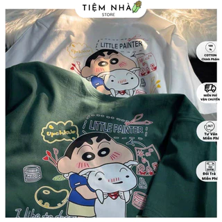 Áo thun form rộng nam nữ unisex chất cotton in hình shin little