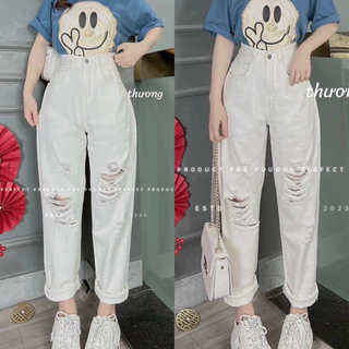 [Hình thật ]🌷Quần Jeans baggy trắng rách chấT Jean dày Xịn,🥰 Baggy KLii