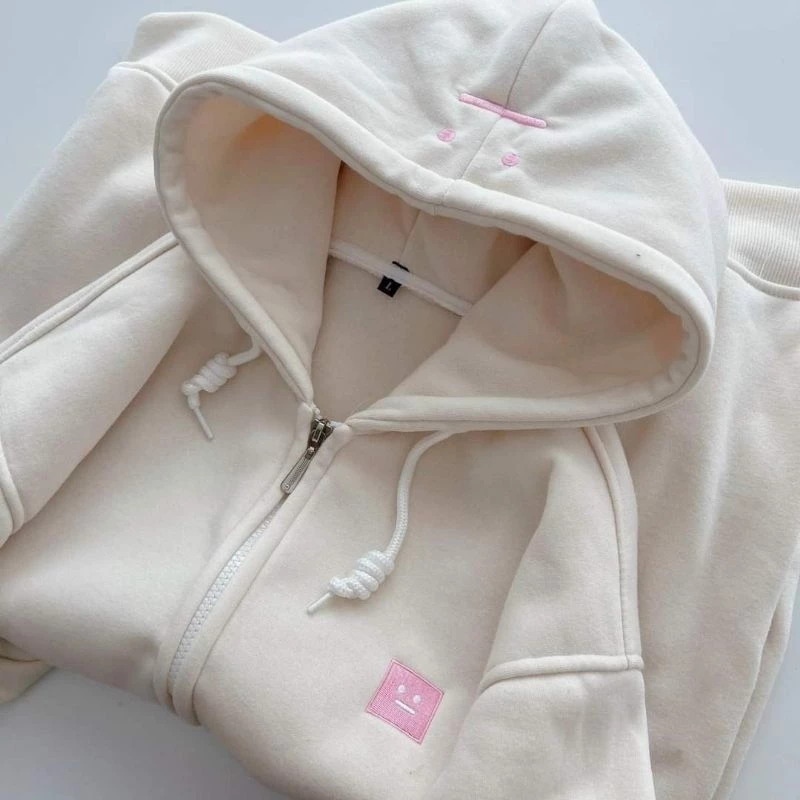 Áo Khoác Hoodie Zip Nỉ Bông Du Lịch Chống Nắng thêu mặt cười