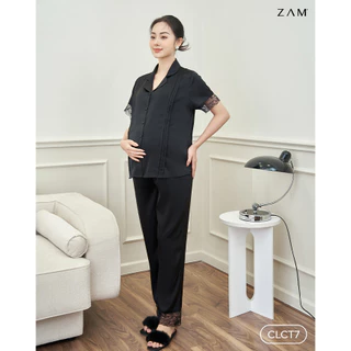 Bộ ngủ satin ZAM - Áo ngắn tay quần dài bầu và sau sinh