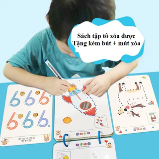 [TẶNG BÚT] Tập Tô Màu Xóa Được Thông minh 64 Trang Đồ Chơi Giáo Dục Sớm Montessori Cho Bé 2 3 4 5 Tuổi