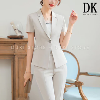 Bộ vest nữ công sở 1 cúc màu ghi sáng ngăn tay đẹp DKU0024 - DUKI STORE