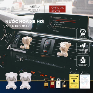 Nước hoa ÔTÔ gài cửa gió  - Set 2 gấu TEDDY đá aroma thấm td và chai tinh dầu thiên nhiên nguyên chất 15ml [XETHO