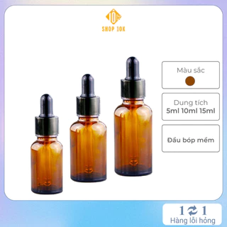 Lọ chai thủy tinh chiết tinh chất, serum, mỹ phẩm, tinh dầu, đầu bóp nhỏ giọt loại 5ml,10ml,15ml