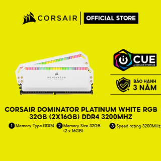 Ram PC Corsair Dominator Platinum White RGB 32GB 3200Mhz DDR4 (2x16GB) CMT32GX4M2E3200C16W