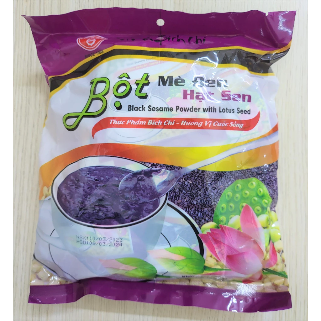BÍCH CHI (túi TÍM 350g / có đường) BỘT MÈ ĐEN HẠT SEN Black Sesame Powder with Lotus Seed