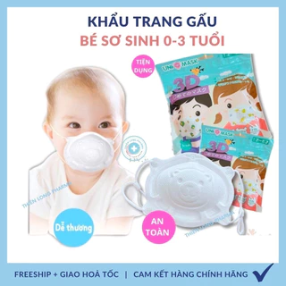 Khẩu Trang Hình Gấu 3D Cho Bé từ 0-3 Tuổi Thương Hiệu UNIMASK Xuất Nhật SET 3 Chiếc