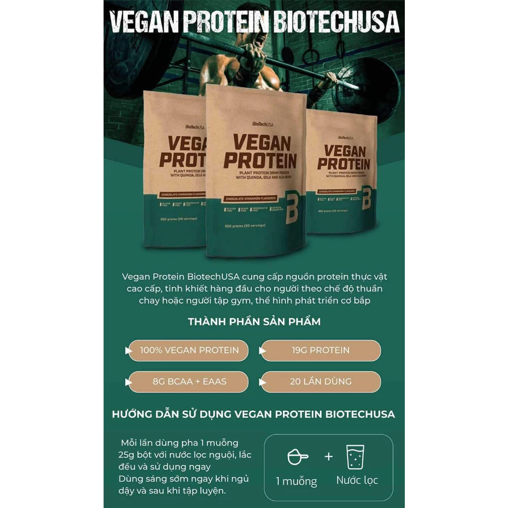 [Chính hãng] Gói Dùng Thử Whey Protein Thực Vật – Vegan Protein BiotechUSA