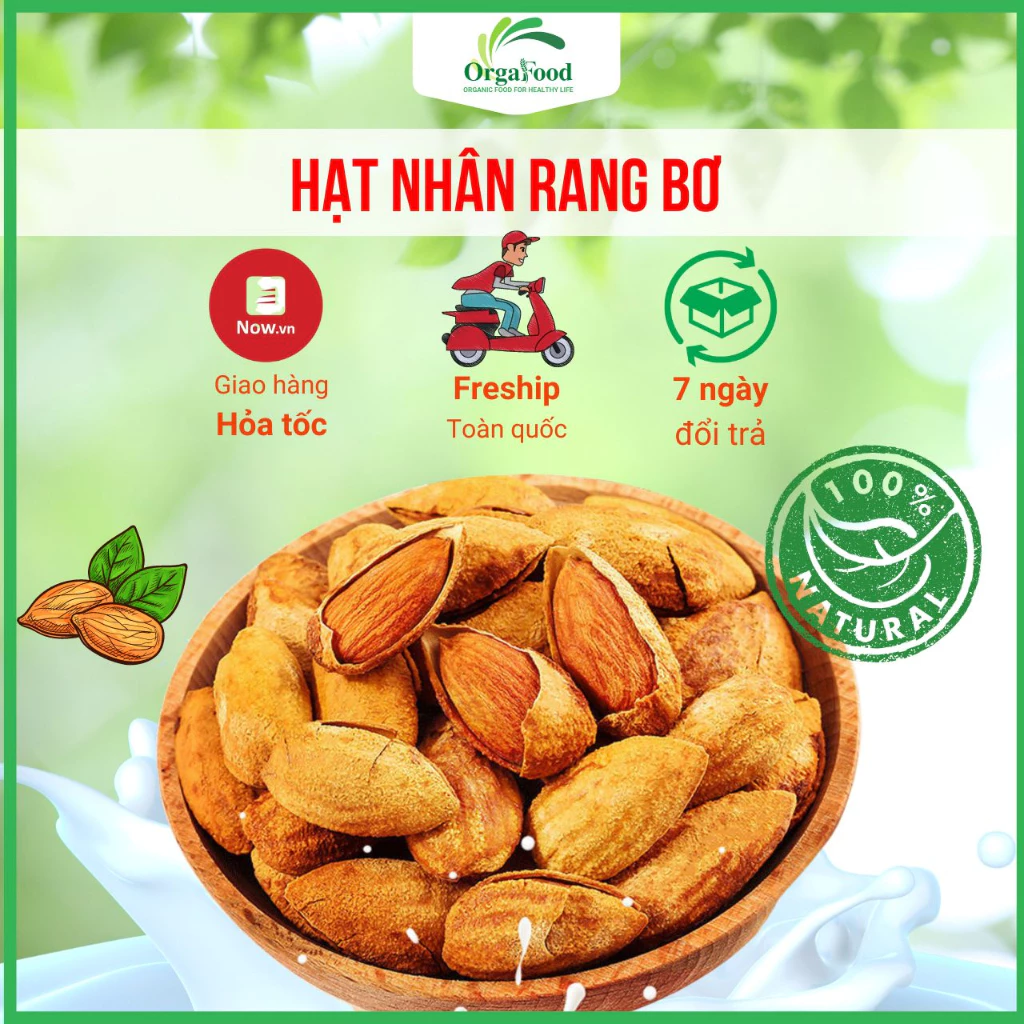 Hạnh nhân rang bơ vỏ mỏng loại 1 500g Nhập Khẩu Mỹ hạt hạnh nhân rang bơ thơm ngon Hạt dinh dưỡng Orgafood