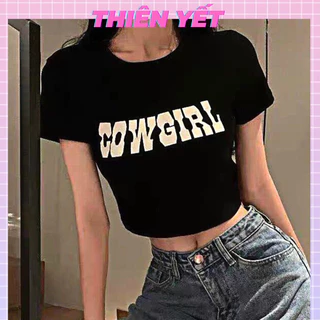 Áo thun kiểu croptop tay ngắn cổ tròn nữ in chữ COWGIRL dễ thương Un - Thiên Yết