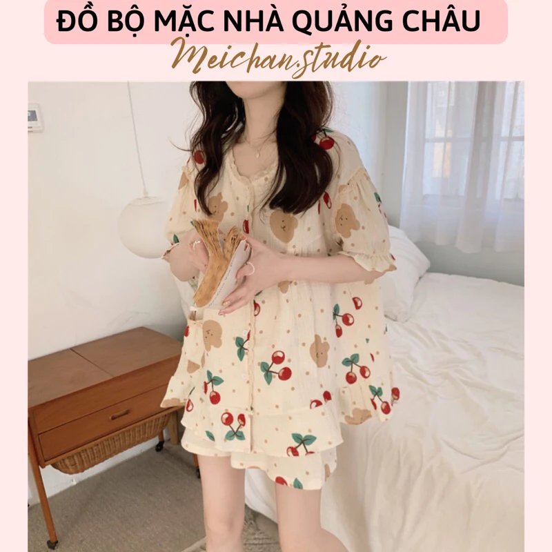 [ ORDER QCCC CHUẨN HÀNG LOẠI 1 ] Đồ Ngủ Style Hàn Quốc - Đồ Bộ Nữ Mặc Nhà Tiểu Thư XÔ MUSLIN CAO CẤP Hoạ Tiết Cherry