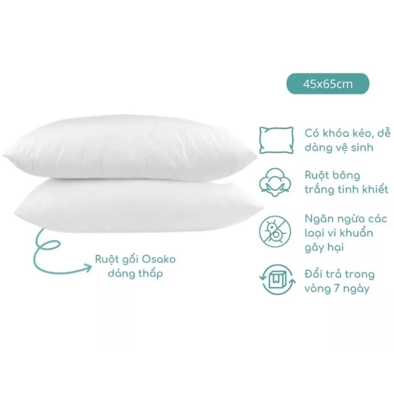 Ruột gối đầu 45x65cm ruột gối bông gòn trắng cao cấp, không vón cục,không xẹp lõi bông kháng khuẩn