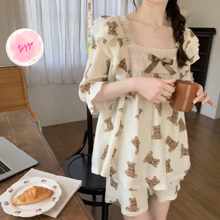 Bộ ngủ nữ pijama mặc nhà dễ thương phối nơ ren cực xinh  mặc nhà mùa hè TOZZO BN04