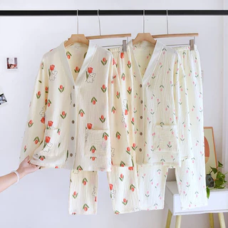 [New ORDER] Bộ ngủ cổ V vải Xô muslin cao cấp mặc nhà cực xinh