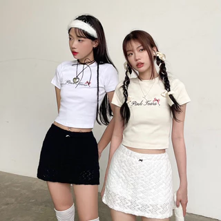 Áo croptop thêu OHOH (PINK TEARS TOP)