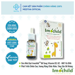 Siro Nhỏ Giọt Imochild D3K2 - Bổ Sung Vitamin D3K2 MK7, DHA Cho Bé, Giúp Tăng Chiều Cao, Tăng Sức Đề Kháng (Lọ 20ml)