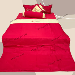 Bộ Chăn Ga Cưới Cao Cấp Cotton Satin 5 Món Tinh Tế Sang Trọng Trần Bông Thêu Hoa