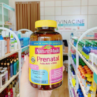 Vitamin Cho Bà Bầu Nature Made Prenatal Folic Acid Multi DHA 200mg Cho Bé Thông Minh Khỏe Mạnh - Hàng Chuẩn Mỹ