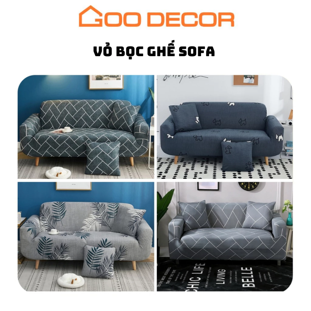 Bọc sofa GOO Decor họa tiết sang trọng, bọc ghế sofa đơn, chữ L vải thun sữa co giãn
