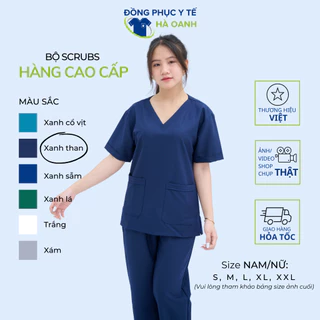 [CAO CẤP - Màu Xanh Than] Bộ Scrubs bác sĩ, quần áo đồng phục Spa nữ, đồ y tế, quần áo phẫu thuật, phòng mổ, phòng khám