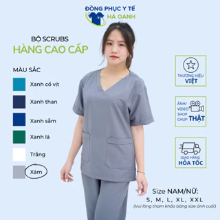 [CAO CẤP - Màu Xám] Bộ Scrubs bác sĩ, quần áo đồng phục Spa nữ, đồ y tế, quần áo phẫu thuật, phòng mổ, phòng khám