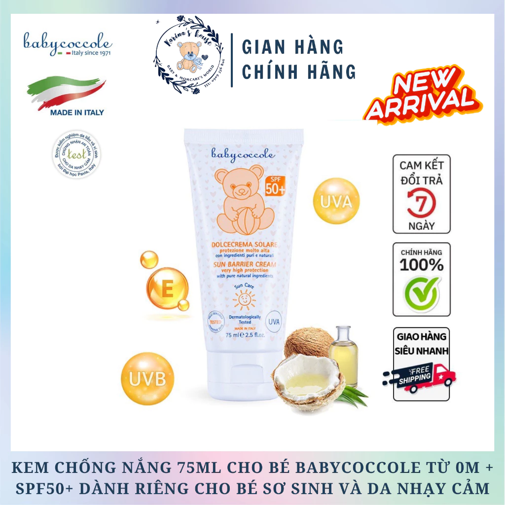 Kem chống nắng Babycoccole 75ml/30ml cho bé 0M+ SPF50+   BabyCoccole