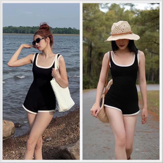 ĐỒ BAY NỮ NGẮN - JUMPSUIT BASIC ĐEN VIỀN TRẮNG SIÊU HACK DÁNG ĐI BIỂN