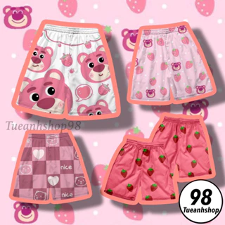 [4 Mẫu Mới] Quần Đùi Gấu Dâu Lotso Short Lững Cartoon - Quần Đùi Thun Cotton Hoạt Hình Nam Nữ Unisex Mặc Nhóm Đi Biển