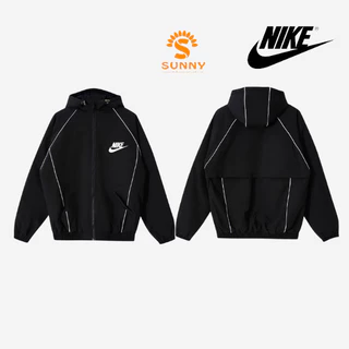 Áo khoác dù NIke nam nữ hàng hai lớp sọc nổi phản quang hàng chuẩn fom chính hàng chất dù 2 lớp có mũ có thể tháo rời