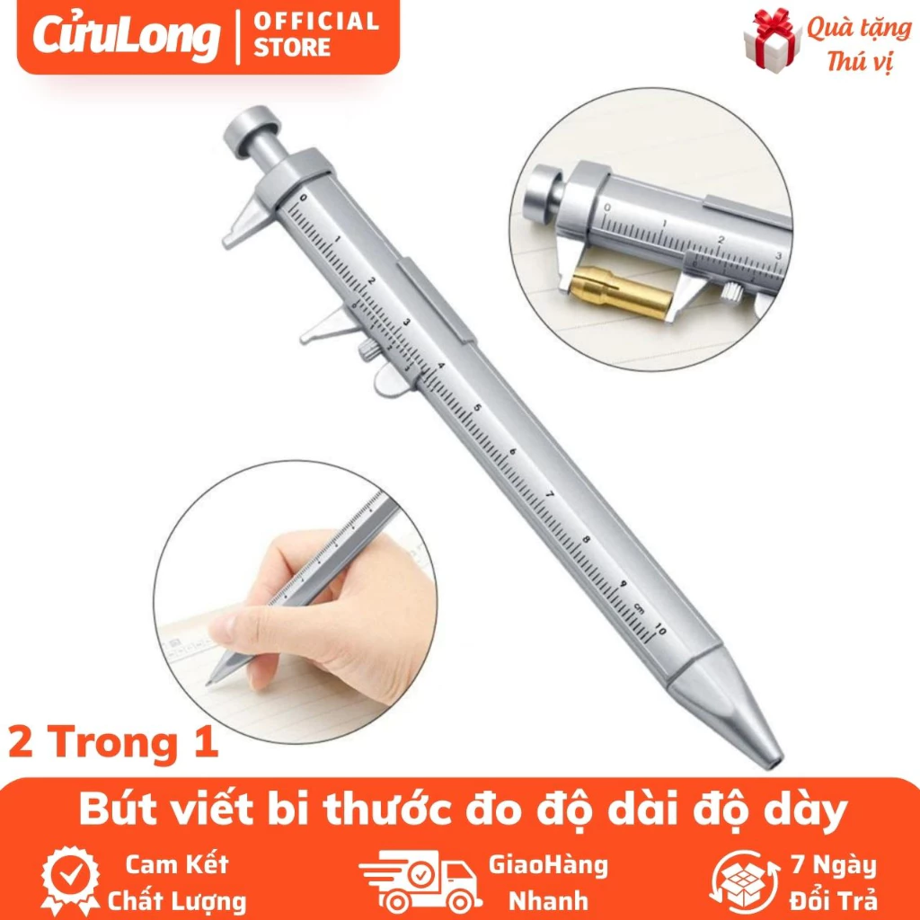 Bút Viết Bi Đa Năng Tích Hợp Thước Đo Chiều Dài Độ Dày cho học sinh văn phòng, kỹ thuật xây dựng