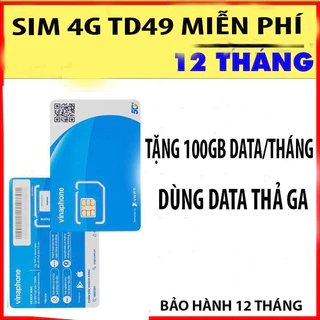 Sim 4G Data Vinaphone 12 tháng TD49 100G/tháng miễn phí không phải nạp thẻ mua về là sử dụng 12 tháng tốc độ cao
