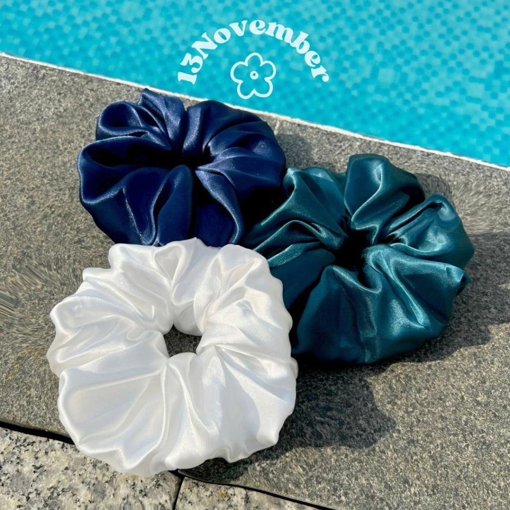 [SIÊU TO] Scrunchies Cột Tóc Vải Lụa Satin, Phi Bóng Cao Cấp Tone Xanh Hàn Quốc Size To Nhún Sang Chảnh