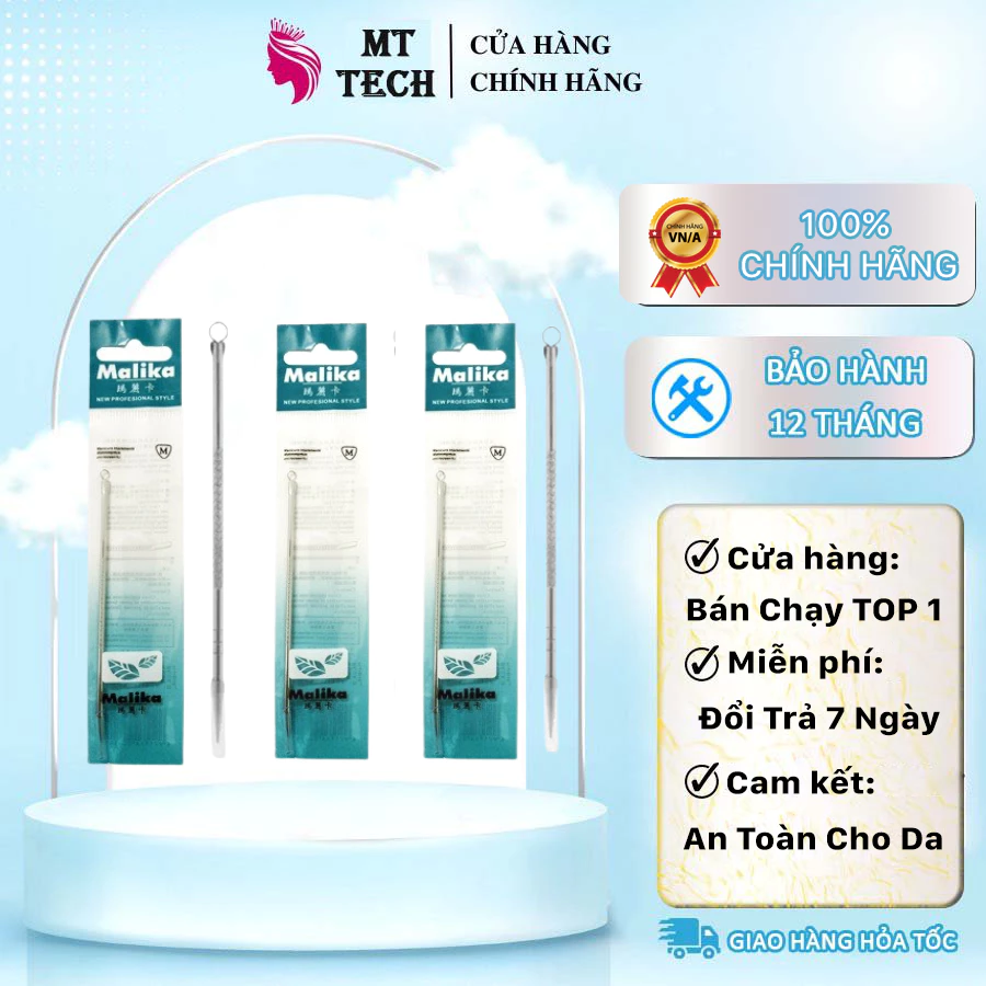 Cây Nặn Mụn, Đầu Nhọn Đầu Tròn Que Năn Mụn Inox 2 Đầu Malika Dùng CHăm Sóc Da Nặn Mụn.