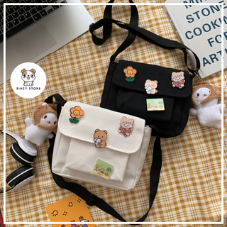 Túi Mini Đeo Chéo Vải Canvas Kèm 4 Sticker Siêu Dễ Thương Phong Cách Thời Trang.