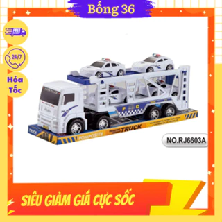 Bộ Đồ Chơi Xe Cảnh Sát Chở 4 Xe Con, Màu Trắng Nổi Bật, Thiết Kế Tinh Tế, Chạy Đà Đẩy Dễ Dàng Cho Bé Trai Đam Mê Xe