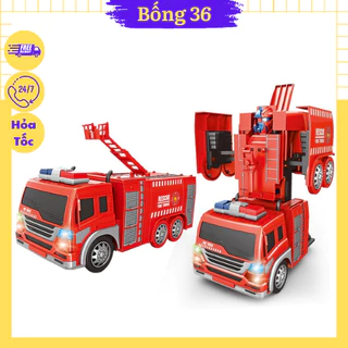 Xe Cứu Hỏa Biến Hình Robot Có Nhạc Có Đèn Có Bơm Nước Màu Đỏ Siêu Đẹp Cho Bé Bống Shop 36