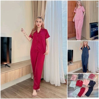 Bộ pyjama lụa quần dài nhiều màu vải mềm mướt