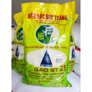 Gạo ST25 đóng gói 5kg của DNTN Hồ Quang Trí nhà bác Cua thượng hạng - Hàng chính hãng - Bao bì mới