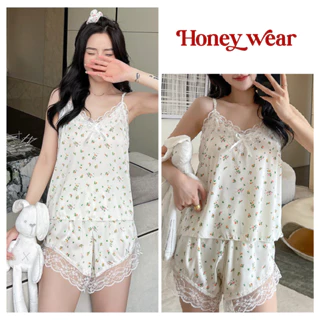 [HÀNG MỚI VỀ] Đồ Ngủ Lụa 2 Dây Hoa Nhỏ Mặc Nhà Nữ Phong Cách Gợi Cảm Honey Wear Bộ Đồ Ngủ Ngọt Ngào Cổ V Mềm Mại B01