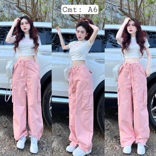 set áo crop chữ + quần suông hồng