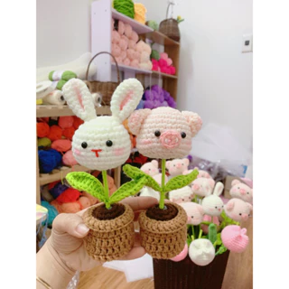 Chậu hoa len handmade mini hình đầu thú