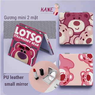 Gương gấp gọn mini gấu dâu Lotso hai mặt Kane, Gương trang điểm cầm tay Shin