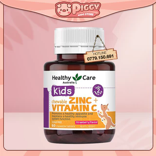 Kẽm nhai Vitamin C +  Zin C Healthy Care cho bé 60v Úc